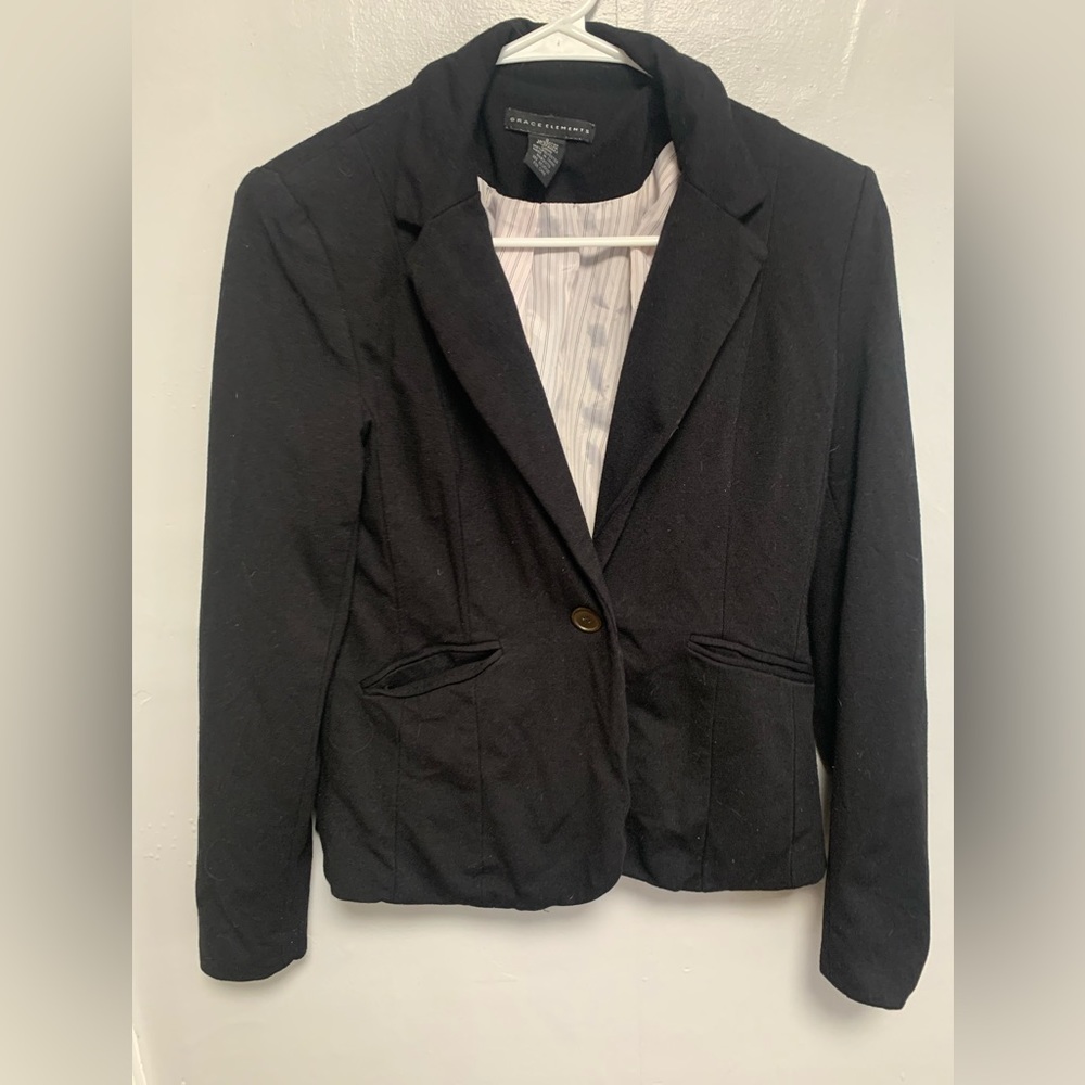 Grace Elements Black Warm Blazer with Striped Lining Size 2